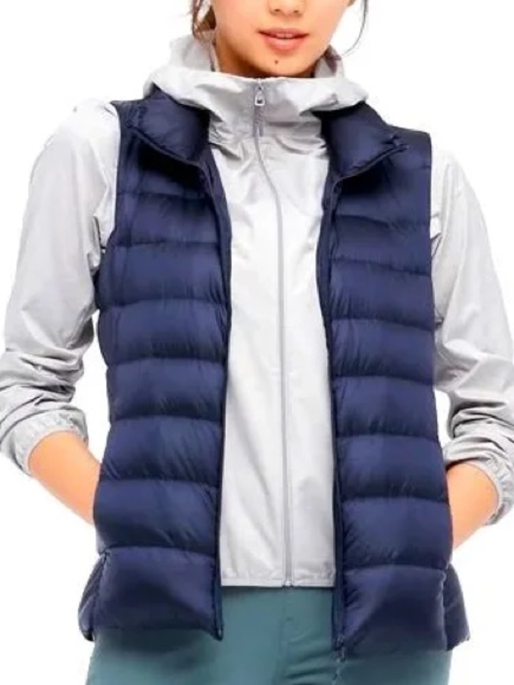 UNIQLO Ultra Light Down Vest Women Navy Blue Puffer Packable Full Zip with Bag